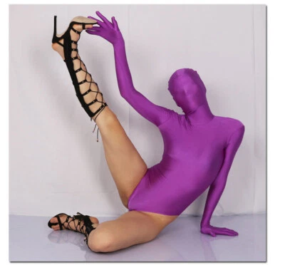 Body Unisex Alto Elástico Sedoso Brillante Body Gato Ropa de Club con Capucha Foto 1 de 4