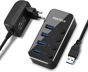 RSHTECH USB Hub Aktiv 3.0 Mit Netzteil 4 Ports USB Verteiler Datenhub 10W(5V/2A) - Bild 1 von 12