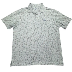 Rhoback Polo Shirt Mens Extra Large White Blue Red Cocktail Print Golf Stretch - Picture 1 of 9
