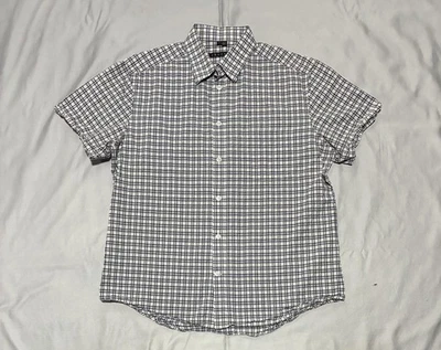 Theory Shirt Mens XL Blue White Plaid Seersucker Short Sleeve Button Down Adult - Image 1 of 4
