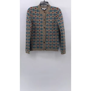 UNIQLO Ines De La Fressange Damen Strickjacke beige-blau Jacquard Knopfleiste Gr. S - Bild 1 von 10