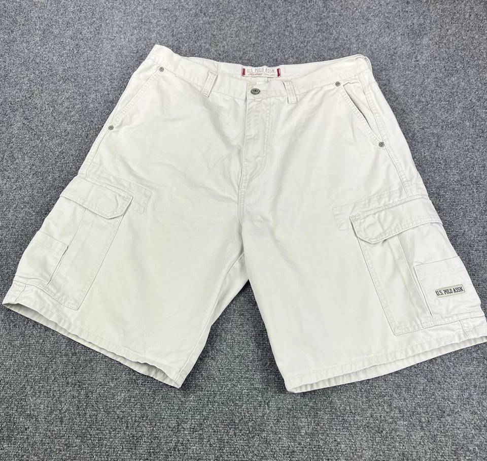 Pantalones Cortos Carga U.S Polo Assn Para Hombres 34 Caqui Beige Botón Sueltos Anchos Hip Hop Y2K Foto 1 de 4