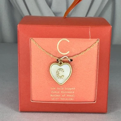 14K Gold Dipped Mother of Pearl Necklace Initial "C" Cz Pendant  16”L Jewelry - Image 1 of 4