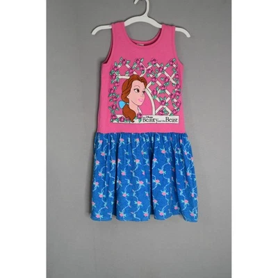 Disney Beauty and the Beast Girls Dress Large 10/12 Pink Blue Roses Vintage - Image 1 of 4