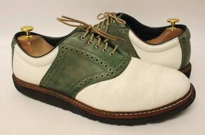 Allen Edmonds/Jack Niklaus Spikeless Golf Shoe Sz 12 Green White Leather Lace Up - Image 1 of 4