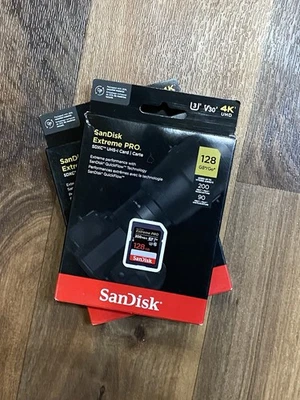 Two (2) NEW SanDisk Extreme Pro 128GB UHS-I U3 SDXC Memory Cards | Sealed In Box - Image 1 of 3
