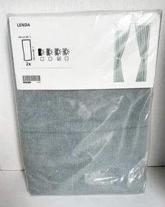Ikea LENDA Curtains w/ tie-backs 55x98 " 1 pair, gray turquoise 104.981.79 - NEW - Picture 1 of 2