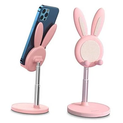  Cute Cell Phone Stand, Adjustable Bunny Phone Stand for Desk, Thick Case Pink - Image 1 of 4