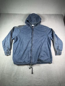 Carolina Blues Plus Blue Denim Jean Cotton Button Up Shirt Hoodie Womens 18/20W - Picture 1 of 7