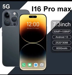 Smartphone i16 Pro Max 5G 2025 7,3 pouces double Sim téléphone Android 16 Go + 1 To. USA - Photo 1 sur 14