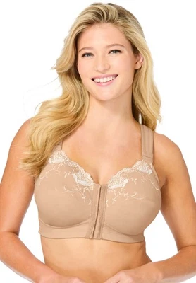 Comfort Choice Women's Plus Size Front-Close Embroidered Wireless Posture Bra - Image 1 of 4