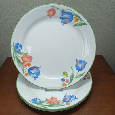 Juego de 4 platos de cena Corelle by Corning tulipanes corte fresco 101/4" borde verde Foto 1 de 4