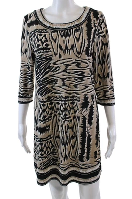 Vestido estampado abstracto beige negro talla mediana pequeño BCBG Max Azria para mujer Foto 1 de 4