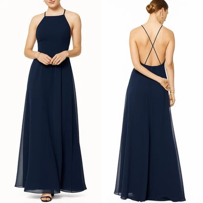 Bill Levkoff Harmoni Chiffon Navy Blue Bridesmaid Formal Dress Size 14 - Image 1 of 4