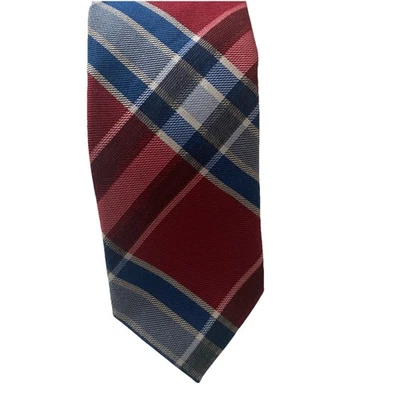 "Corbata de seda ajustada roja azul a cuadros original Penguin de Munsingwear 2,25"" de ancho" Foto 1 de 3