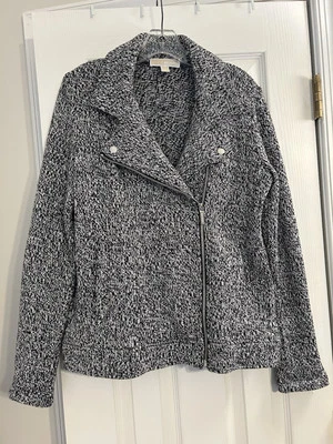 Chaqueta Michael Kors Mediana Mujer - Negro Blanco Tejido Patrón Cremallera Asimétrica Foto 1 de 4