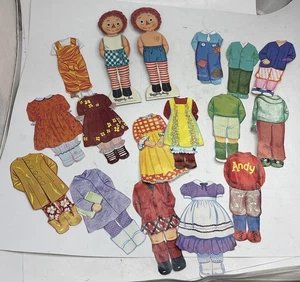 Vintage 1968 Raggedy Ann & Andy Karton Papierpuppen mit 15 Outfits - Bild 1 von 6
