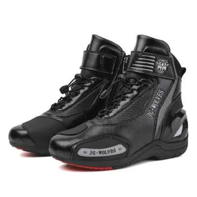 Men's Motorcycle Boots Leather Wear-Resistant Rubber Anti Slip Protective Shoes - Image 1 of 4