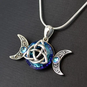 Triple Moon Blue Crystal 925 Sterling Silver Pendant No Chain Included Spiritual - Picture 1 of 5