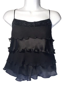 The Limited Black Beaded 100% Silk Ruffle Tiered Spaghetti Strap Vintage Top NWT - Picture 1 of 8
