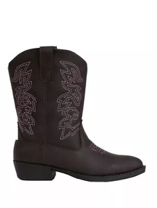 Deer Stags Kids' Ranch Pull on Western Cowboy Fashion Dark Brown Pink Size 5 M - Picture 1 of 6