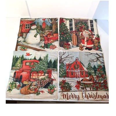 Juego de Fundas de Almohada de Navidad 18x18, 4, Arpillera Rústica Navidad Granero Arte Foto 1 de 4