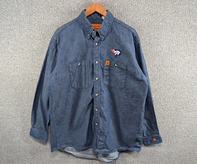 WRANGLER Riggs FR Ropa de trabajo resistente al fuego Clásica Azul Botón Sobre Camisa L XL Foto 1 de 4