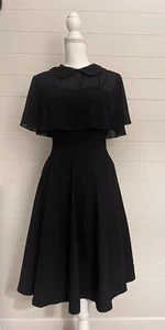 Gown Town Black Dress & Cape Size M Flare Retro - Picture 1 of 4