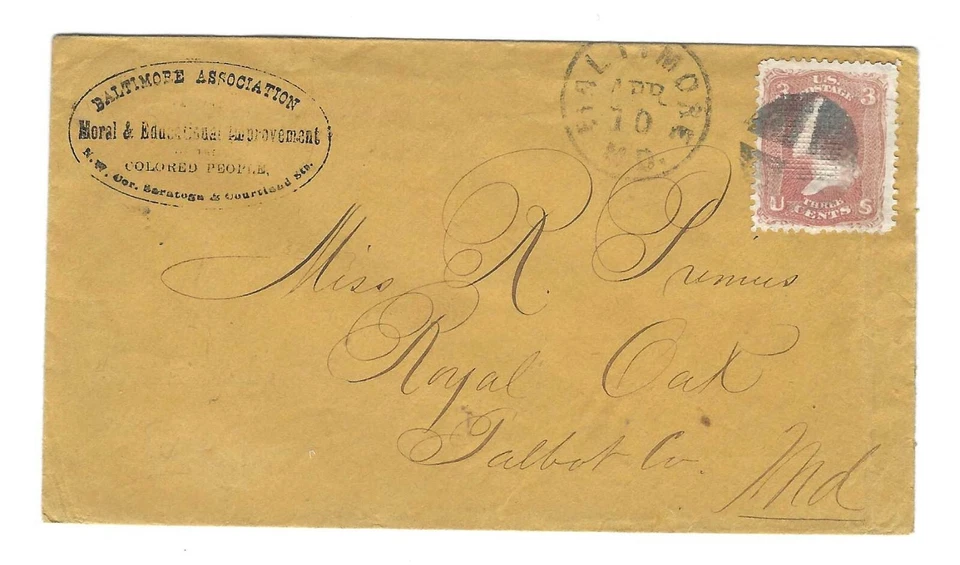 US 1868 THREE CENT WASHINGTON WITH GRILL TIED BALTIMORE MARYLAND - Image 1 of 1