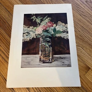 VTG White Lilacs With Roses by Claude Monet (Art Print of Vintage Art) 9.9” X7.9 - Picture 1 of 18