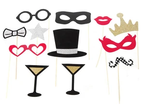 24 tlg Foto Requisiten Set Photo Booth Party Maske Hochzeit Karneval Verkleidung - Bild 1 von 1