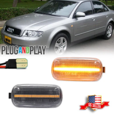 For Audi A3 A4 A6 S4 S6 RS4 Smoke Lens Front Bumper Side Marker Amber LED Lights - Image 1 of 4