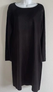 Calvin Klein Black Shift Sweater Dress Long Sleeves Rhinestones Women Size XL - Picture 1 of 6