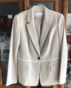 Calvin Klein Women's Shoulder Padding One-Button Blazer Beige/ Off White Pockets - Picture 1 of 12