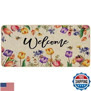 Baccessor Summer Tulips Welcome Doormat Indoor Outdoor Rug Purple Pink Floral - Picture 1 of 5