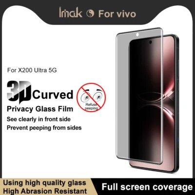 Imak Para Vivo X200 Ultra, Protector de Pantalla de Vidrio Templado Anti-Espía 3D Privacidad 9H Foto 1 de 4