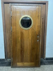 Antique Maritime Nautical Ship Wooden Door with Brass Porthole Window - Picture 1 of 8