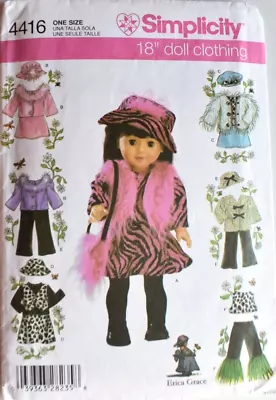 SIMPLICITY PATTERN 4416  18" DOLL CLOTHES DRESS JACKET SKIRT  HAT  CUT COMPLETE - Image 1 of 2
