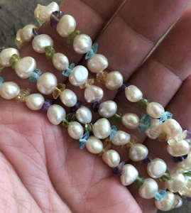 NWT HONORA Pearl & Gemstone 34" Necklace Blue Topaz Amethyst Peridot Citrine - Picture 1 of 3