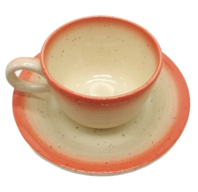 Franciscan Country Craft Peachy Pink Teacup Saucer Stoneware Restaurant Vintage - Image 1 of 4