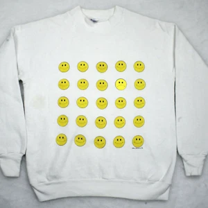 JERZEES RUSSELL Vtg 80s 90s BJ Designs Smiley Face Raglan White SWEATSHIRT Small - Picture 1 of 11