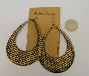 Fashion Jewelry Drop Dangle Earrings Teardrops Black Gold Tones Hook - Picture 1 of 2