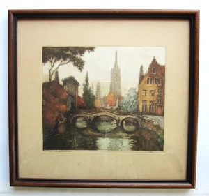 Bruges Belgio Antipasto Beghinaggio Stampa Vintage Steen Colorata a Mano? Incorniciato 1 di 4 - Foto 1 di 8