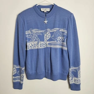 Suéter Tejido Santana Colección ST. JOHN Talla 6 Cremallera Completa Chaqueta Estrella de Mar Conchas - Imagen 1 de 10