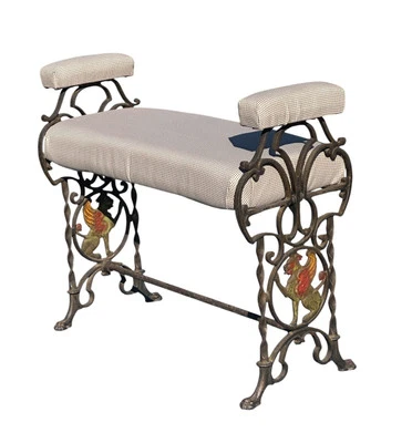 ANTIGUO BANCO DE VENTANA DE TOCADOR DE HIERRO FUNDIDO ART DECO CON ELEMENTOS DE GRIFO POLICROMADOS Foto 1 de 4