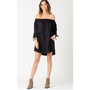 Lucca Couture Eliana Off Shoulder Minikleid WMNS S schwarz 3/4 Bindeärmel Stretch - Bild 1 von 12