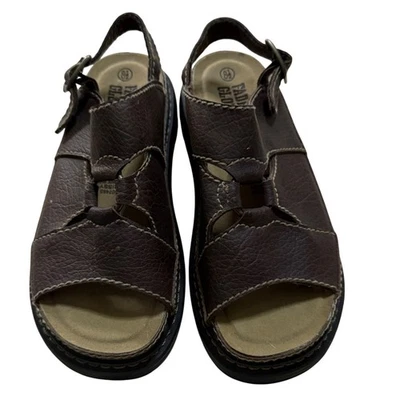 Faded Glory Y2k Brown Crissy Ankle Strap Sandals Women's 8 Chunky Artsy Boho - Image 1 of 4