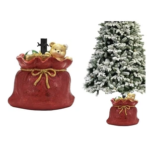 Supporto Piede Per Albero Di Natale Rosso Base Sacco Regali Con Orsetto Decorazi - Foto 1 di 4