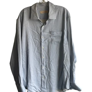 Tommy Bahama XL Silk Wool Blend Long Sleeve Button Down Shirt Menswear Blue - Picture 1 of 6
