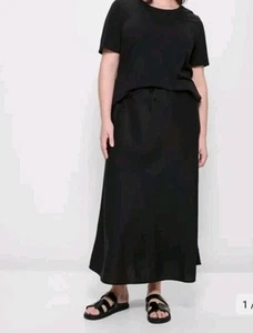Target Curve Ladies Slip Skirt Plus Size 22 Black Linen Blend Drawstring A-Line - Picture 1 of 15
